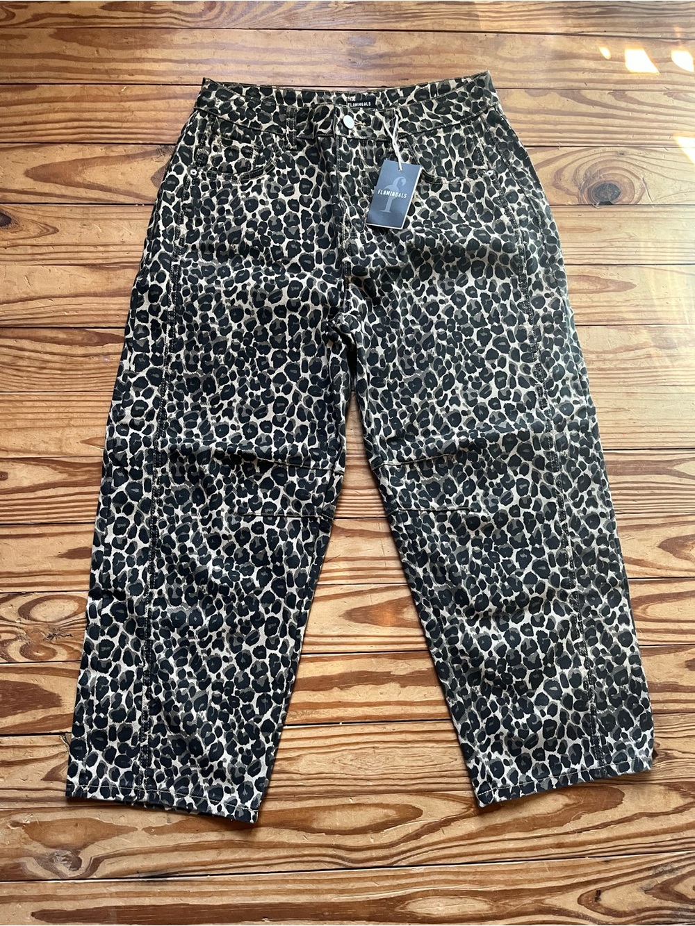 Flamingals Barrel Leg Leopard Print Jeans